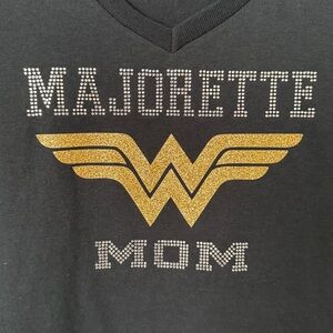 Majorette Mom Wonder Woman Logo Bling Baton Twirling Tshirt- Size Medium